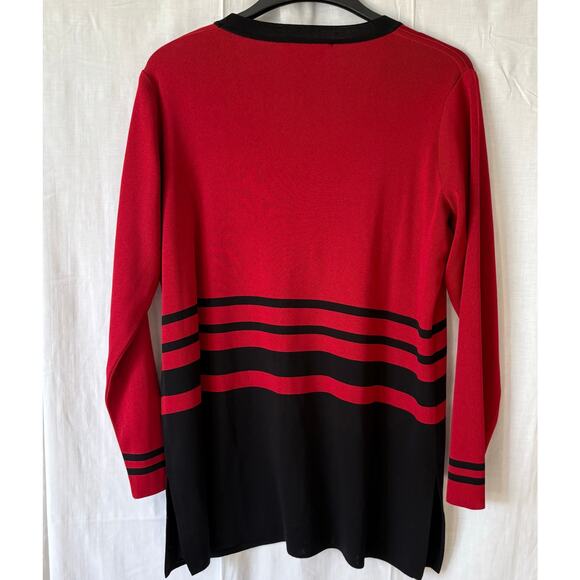 Exclusively Misook Red Black Cardigan Sweater Acrylic Size Medium - Picture 6 of 6